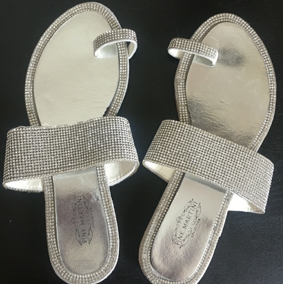 Pink Martini Shoes - Pink Martini Silver Rhinestone Flat Sandals